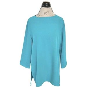 Allie Coosh Womens Blouse Green Turquoise Sz Small Spring Tunic Lagenlook Easter